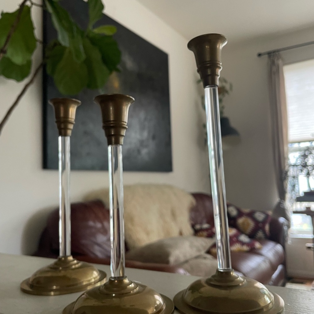 Vintage Brass and acrylic Candle Holders